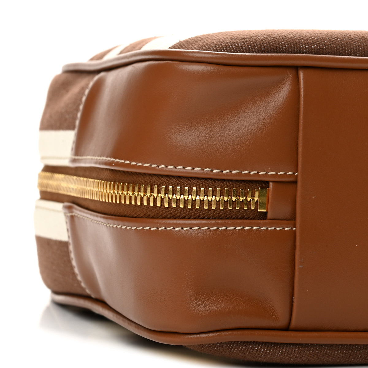 Miu Miu Canvas Calfskin Striped Large Beau Top Handle Bag Cacao Naturale 8 of 9