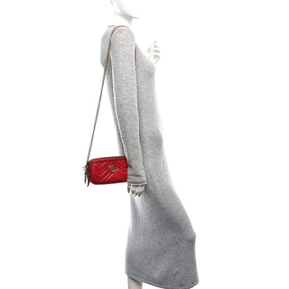 Gucci Calfskin Matelasse Mini GG Marmont Chain Crossbody Bag Hibiscus Red 2 of 12
