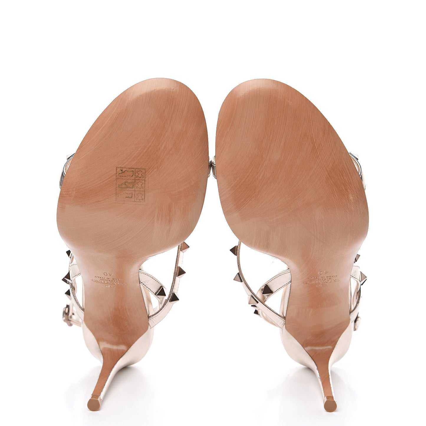 Metallic Nappa Rockstud T-Strap Slingback 85mm Sandals 40 Skin