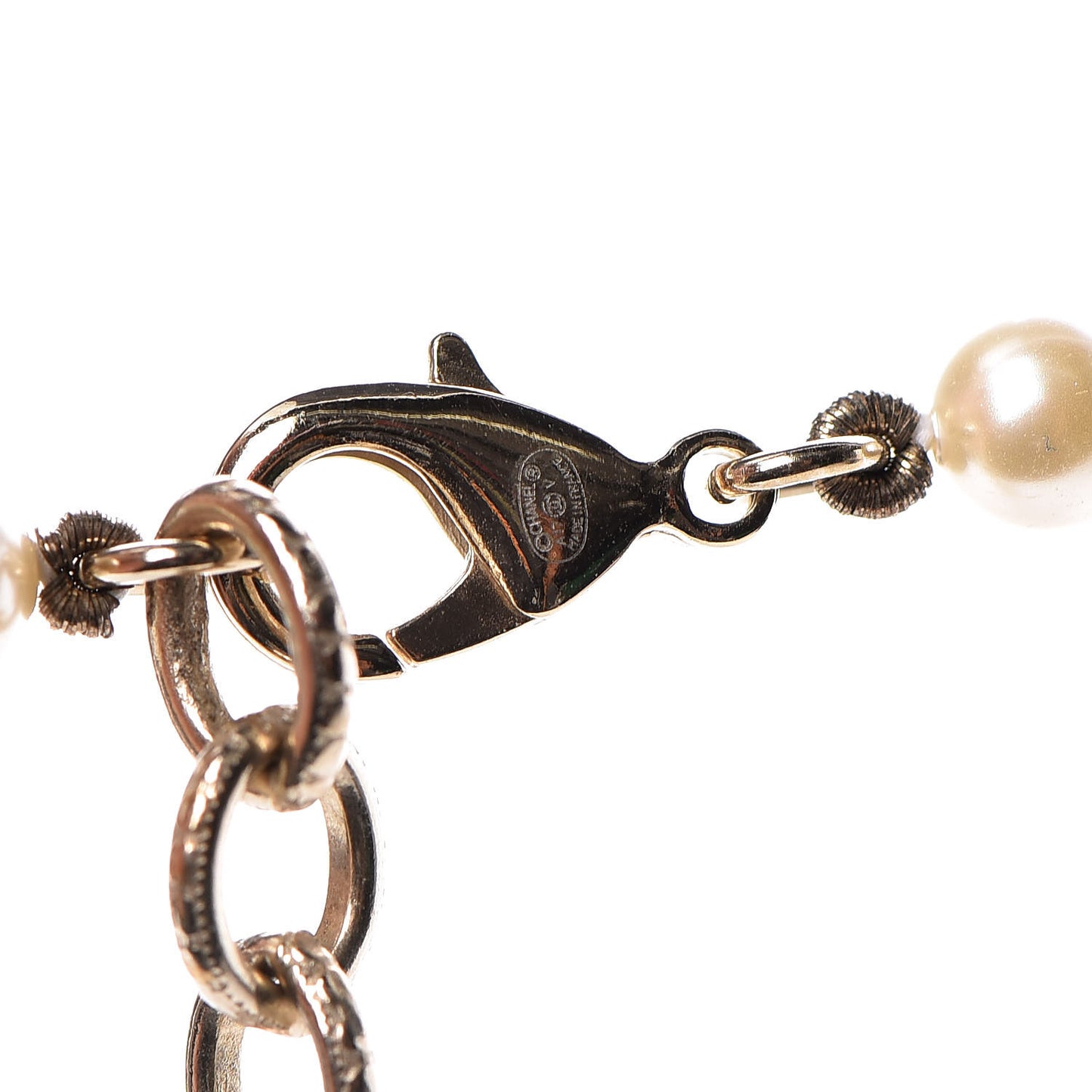 Pearl Baguette Crystal Long CC Necklace Gold