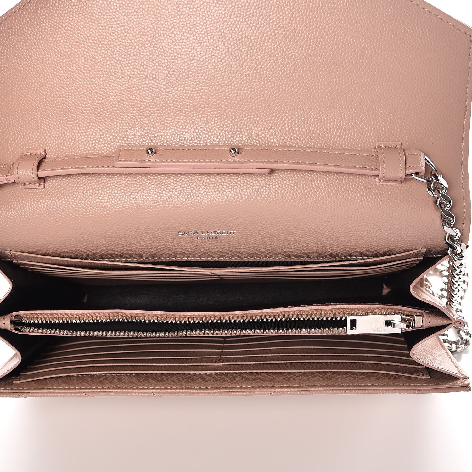 Saint Laurent Grain De Poudre Matelasse Chevron Monogram Chain Wallet Pale Pink 5 of 7