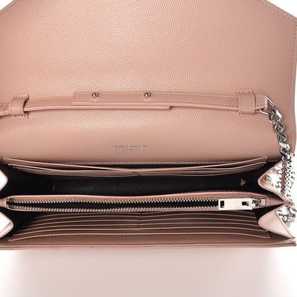 Saint Laurent Grain De Poudre Matelasse Chevron Monogram Chain Wallet Pale Pink 5 of 7