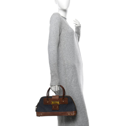 Christian Dior Denim Calfskin Street Chic Top Handle Bag Blue Brown 2 of 16