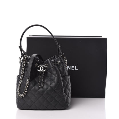 Chanel Caviar Flat Quilted CC Chain Bucket Drawstring Bag Black 15 of 15