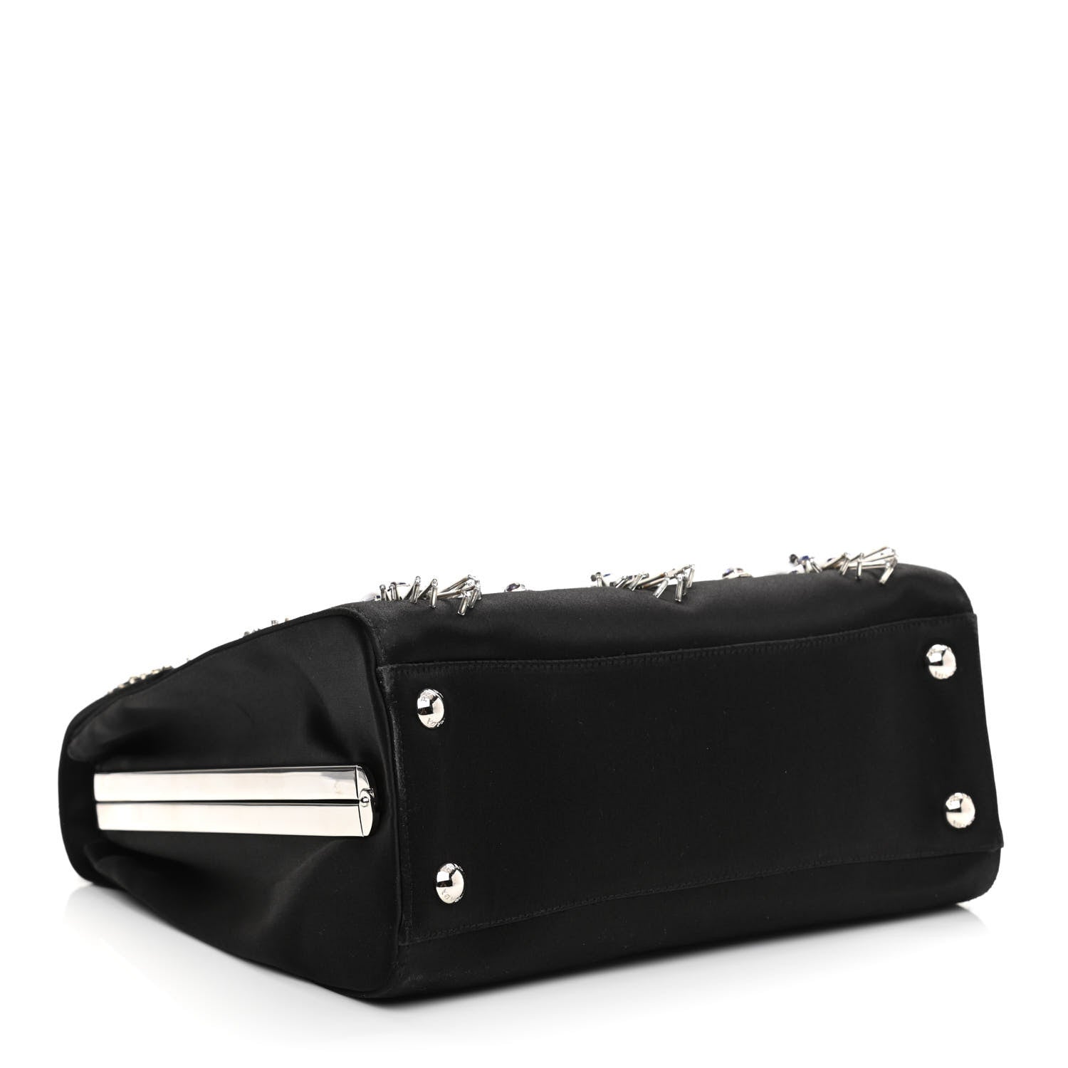 Prada Satin Raso Crystal Embellished Ricamo Shoulder Bag Black 4 of 11