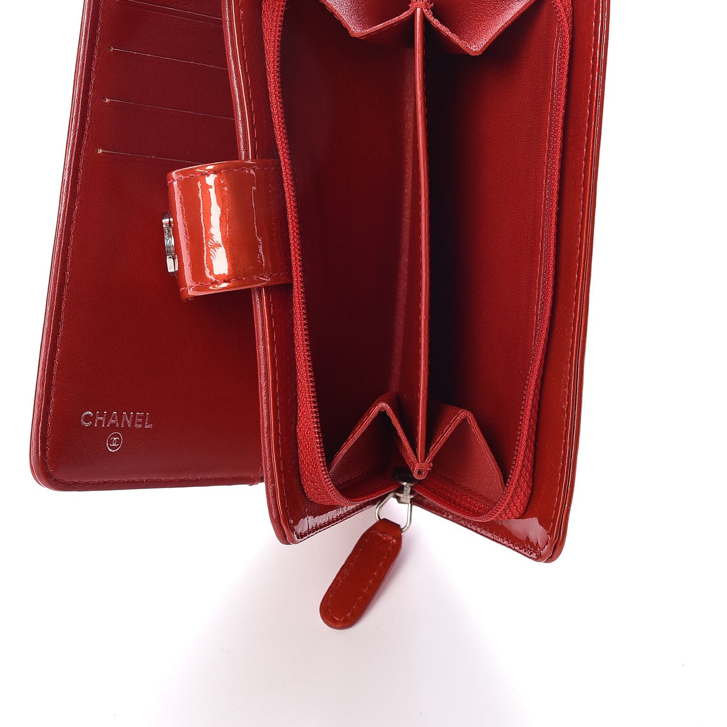Patent Camellia Embossed Zipped Pocket Wallet Dark Red