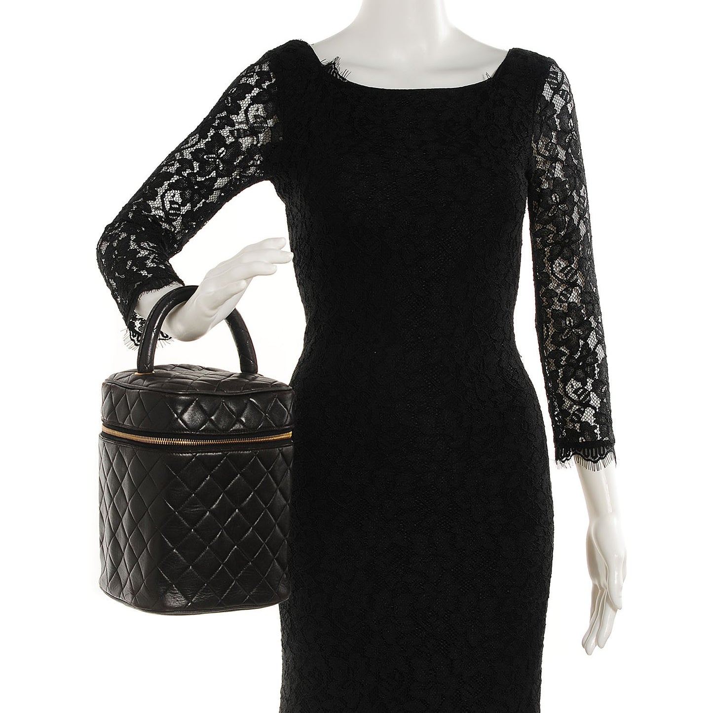 Lambskin Quilted Large Cosmetic Case Black