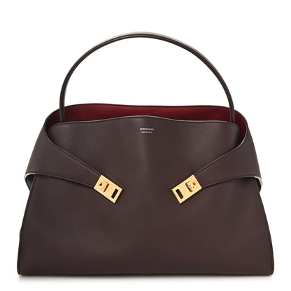 Salvatore Ferragamo Calfskin Large Hug Soft Bicolor Shoulder Bag Oxblood 1 of 10