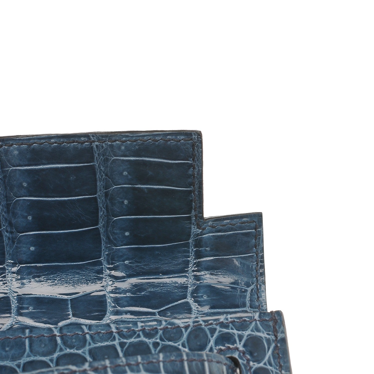 Hermes Shiny Niloticus Crocodile Kelly Cut Pochette Blue Jean 32 of 38