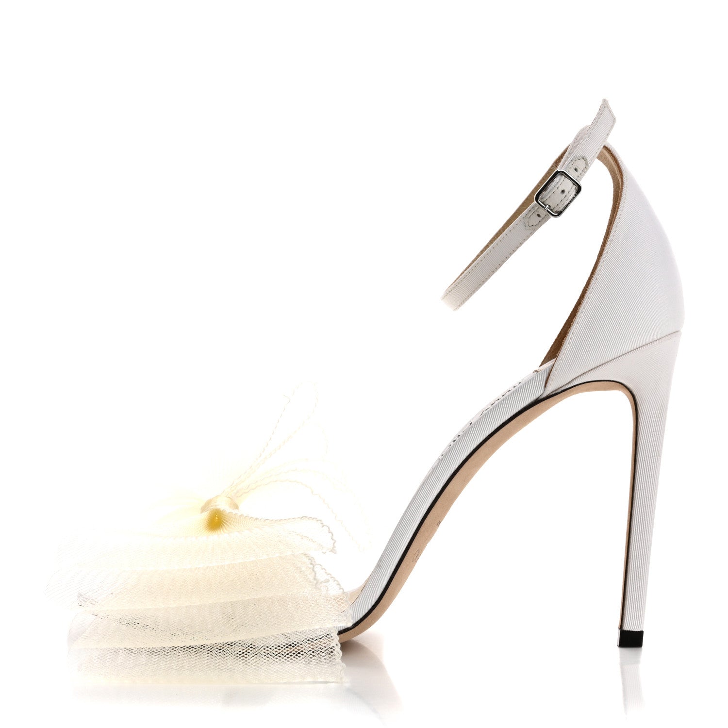Jimmy Choo Grosgrain Asymmetric Mesh Fascinator Aveline 100 Bow Sandals 41 Latte 1 of 11