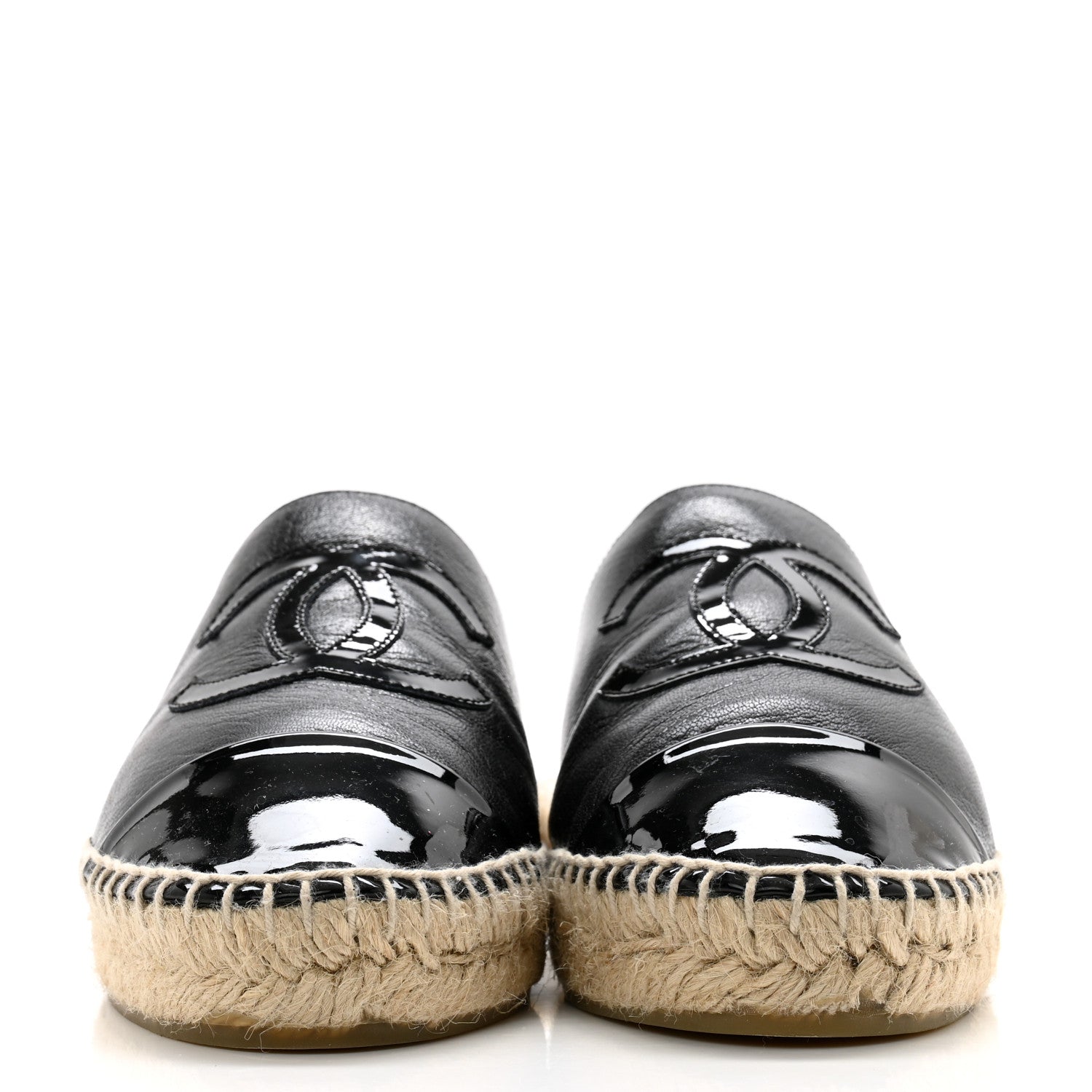 Chanel Iridescent Goatskin Patent CC Espadrille Mules 36 Black 2 of 11