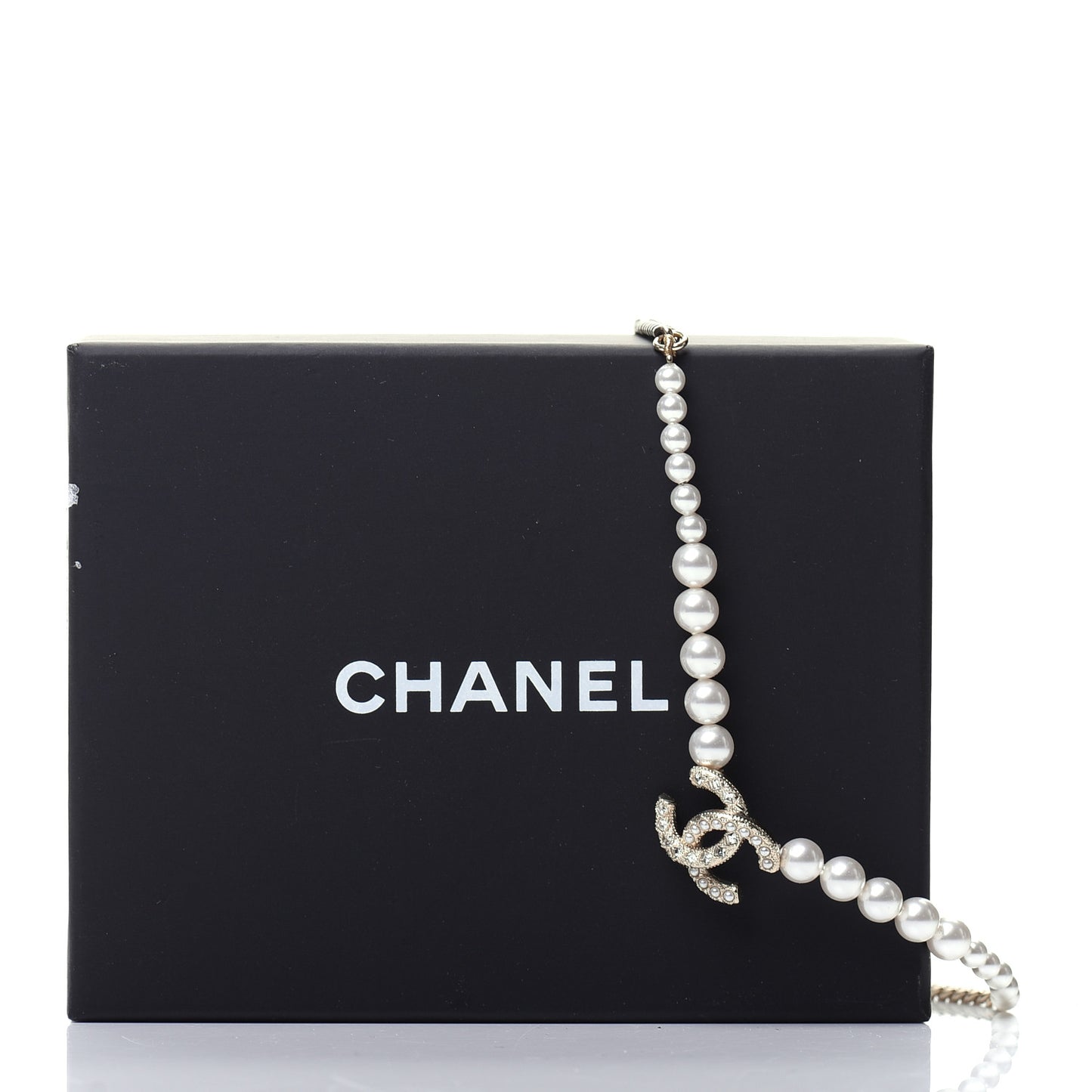 Pearl Crystal Chain CC Necklace Gold