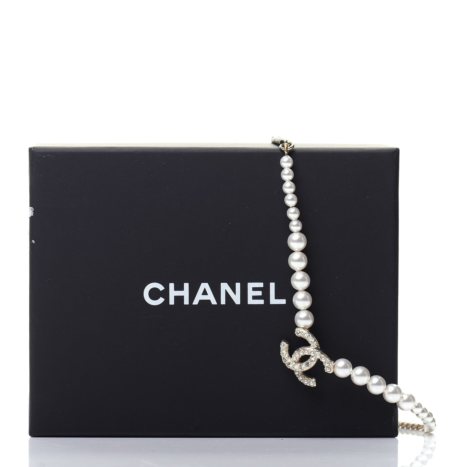 Chanel Pearl Crystal Chain CC Necklace Gold 6 of 6