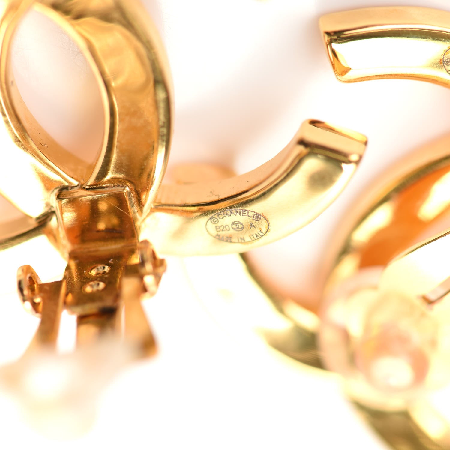 Chanel Metal CC Paris Button Clip On Earrings Gold 4 of 5