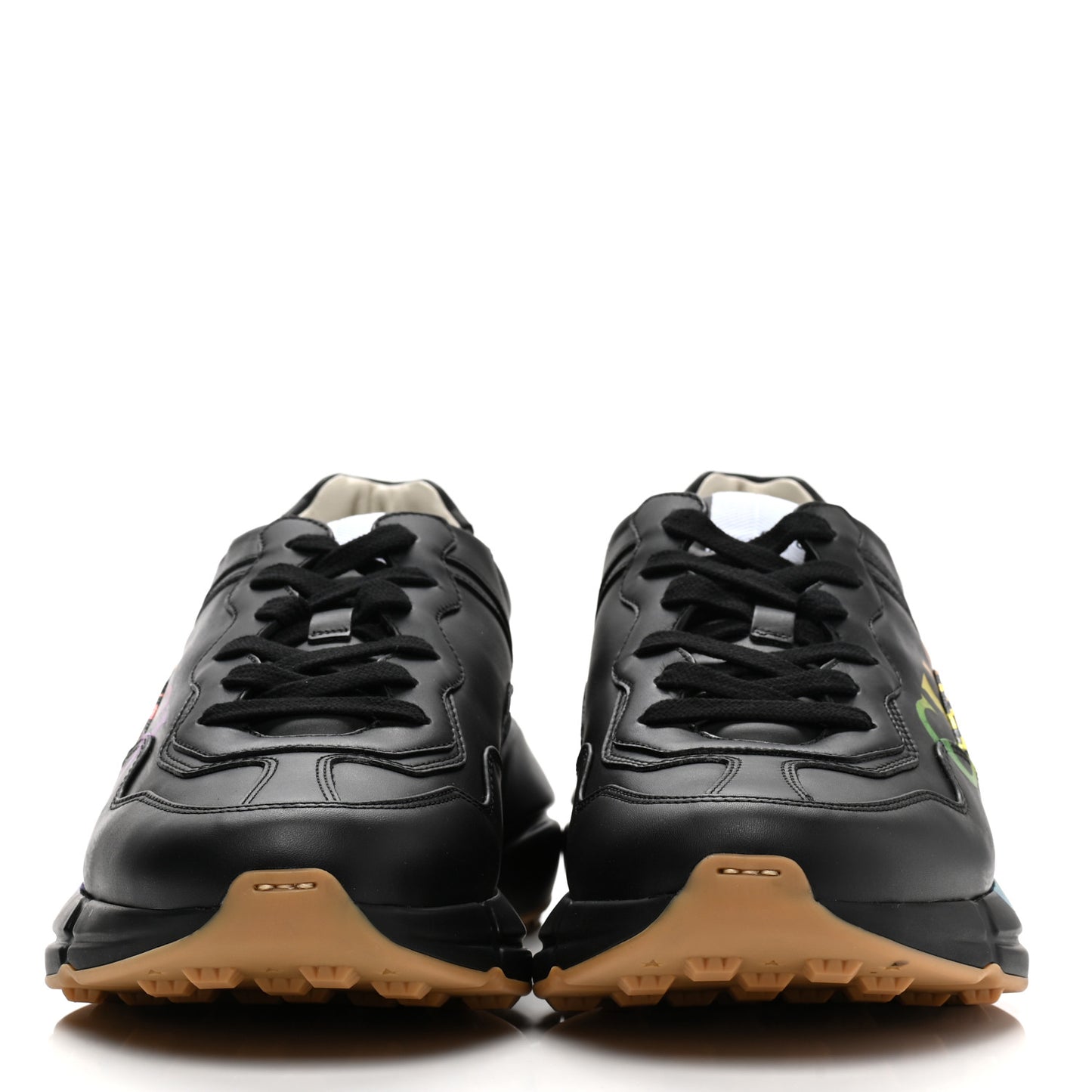Calfskin Iridescent Logo Mens Rhyton Sneakers 9 Black