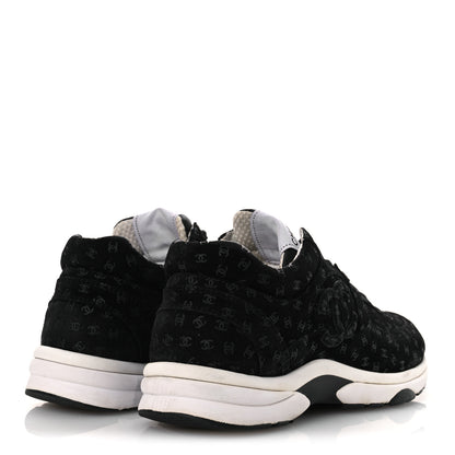 Chanel Suede Calfskin Printed CC Sneakers 38.5 Black 5 of 12