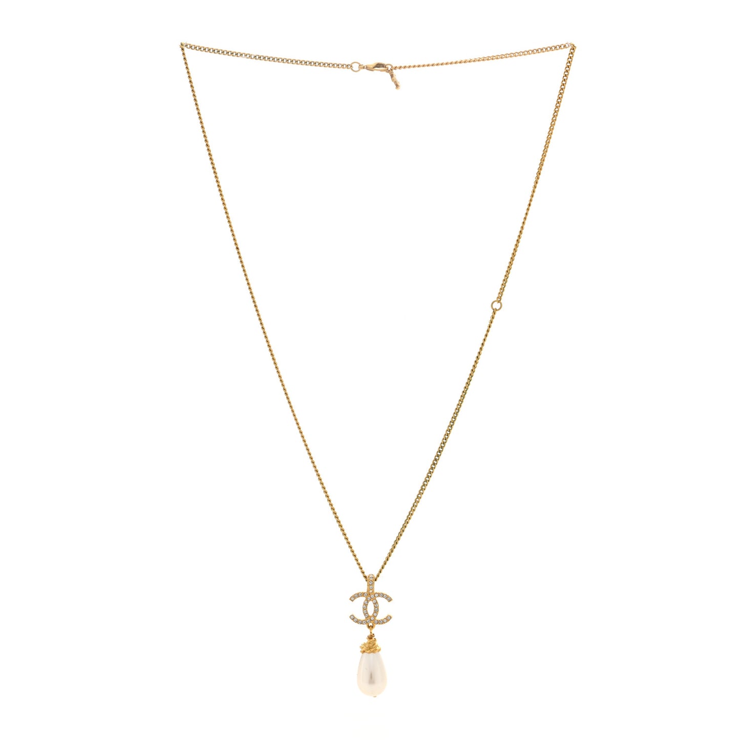 Pearl Crystal Twisted CC Drop Necklace Gold