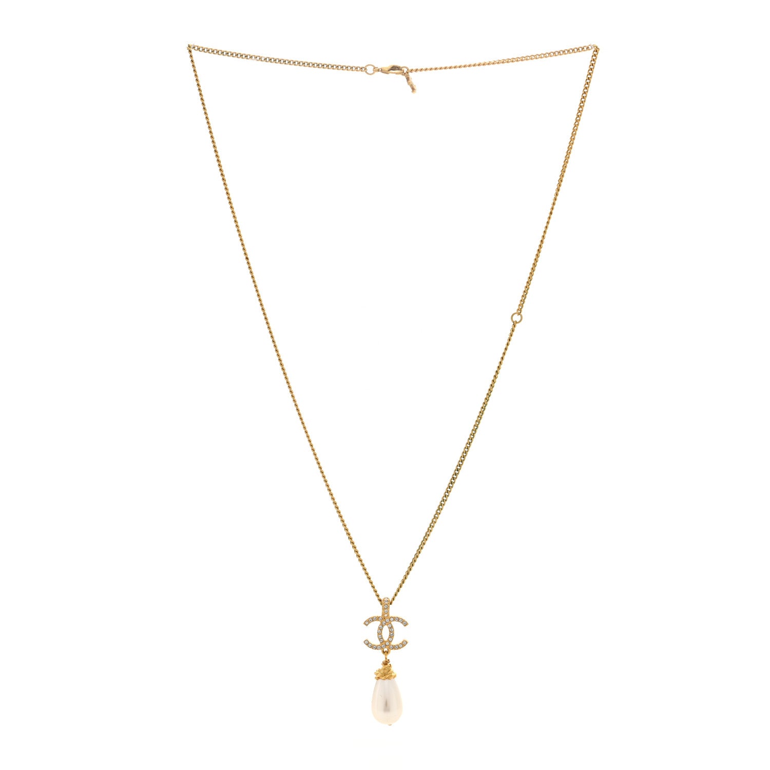 Chanel Pearl Crystal Twisted CC Drop Necklace Gold 2 of 5