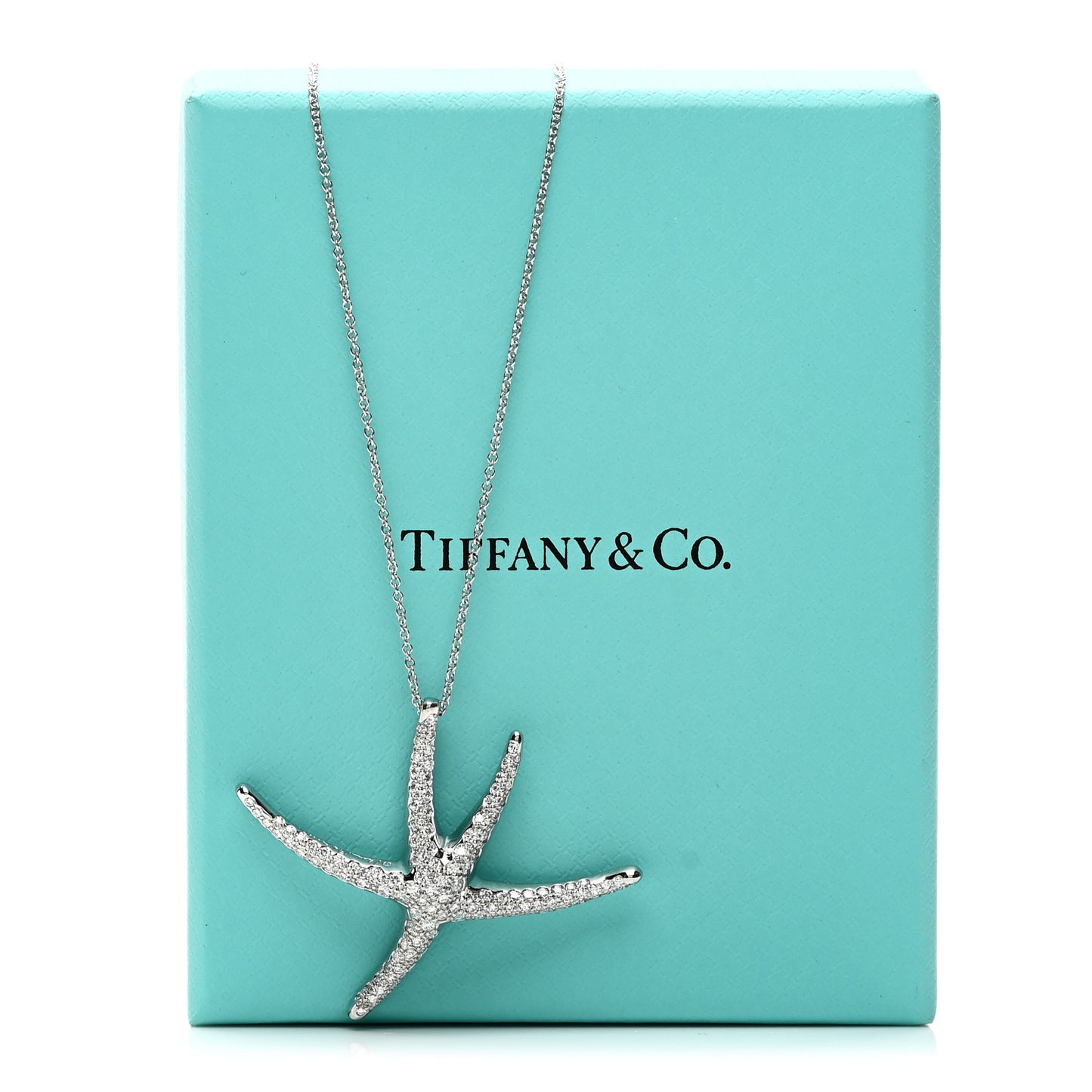 Platinum Diamond Large Elsa Peretti Pave Starfish Pendant Necklace