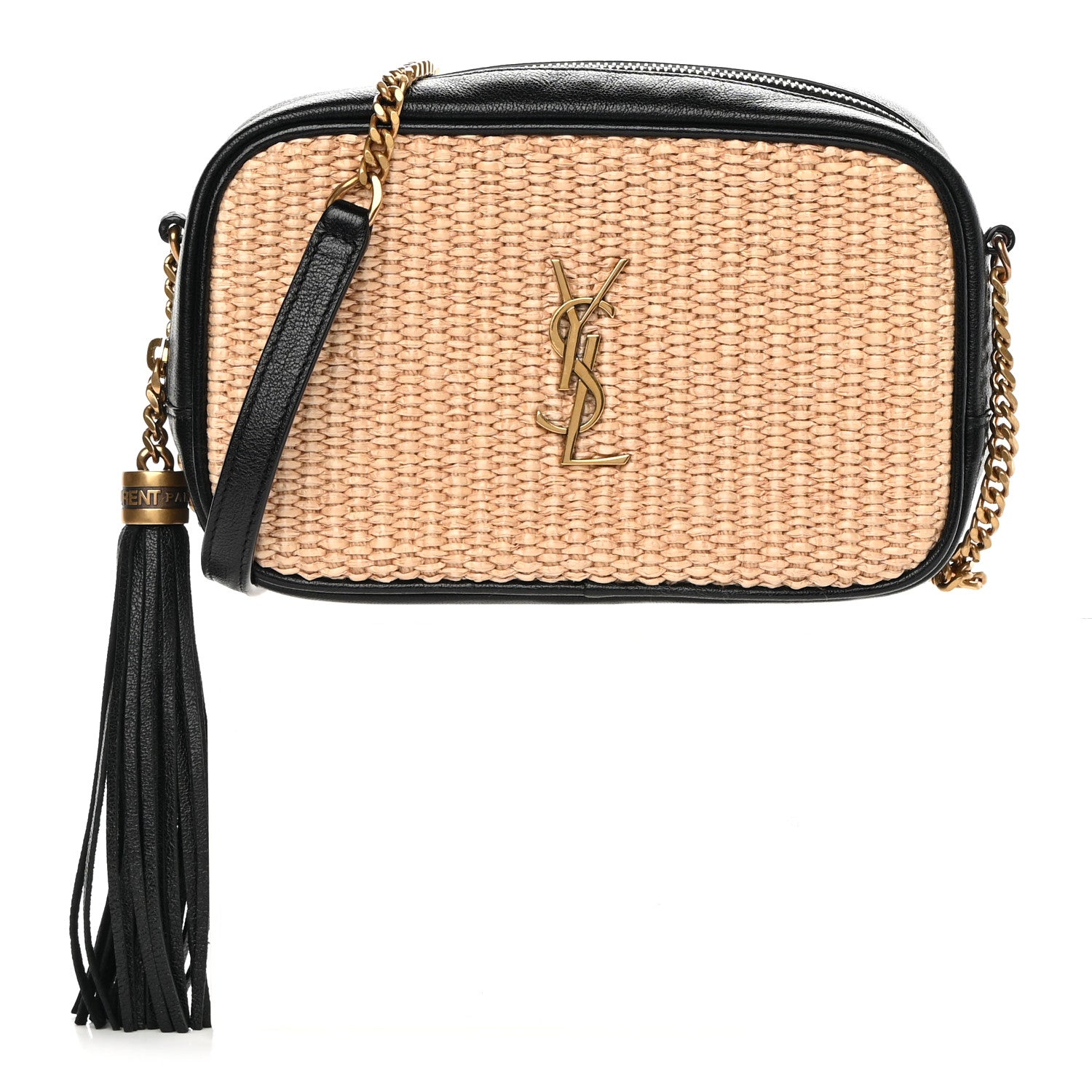 Saint Laurent Raffia Canvas Monogram Mini Lou Camera Bag Beige Black 1 of 12