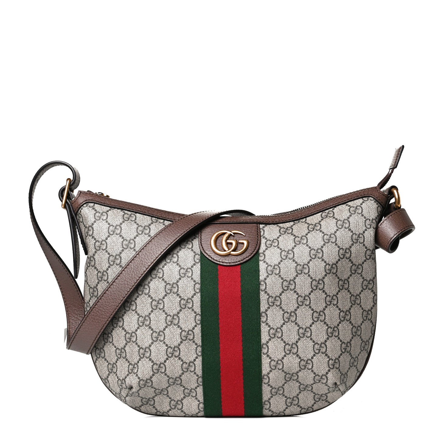 GG Supreme Monogram Web Small Ophidia Half Moon Hobo Brown