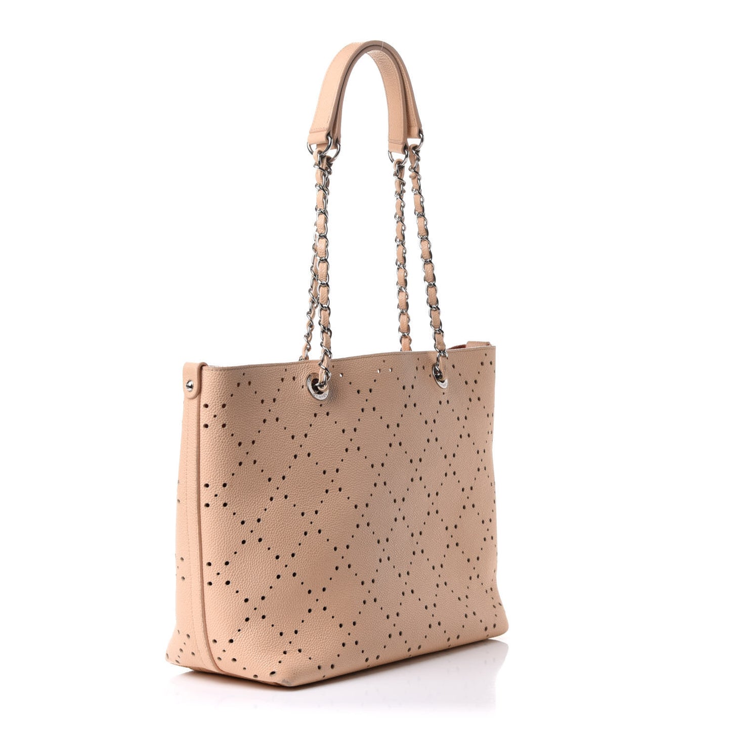 Perforated Grained Calfskin Small Shopping Tote Light Coral