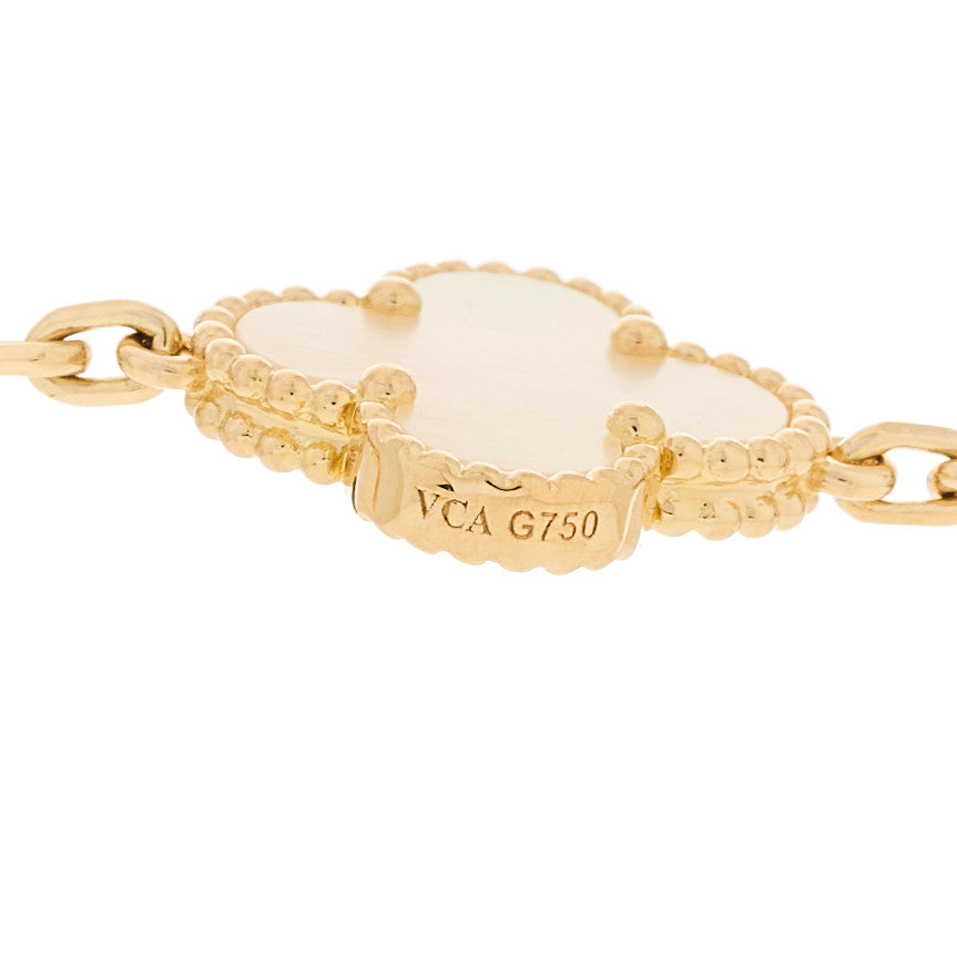 18K Yellow Gold Mother of Pearl 10 Motifs Vintage Alhambra Necklace