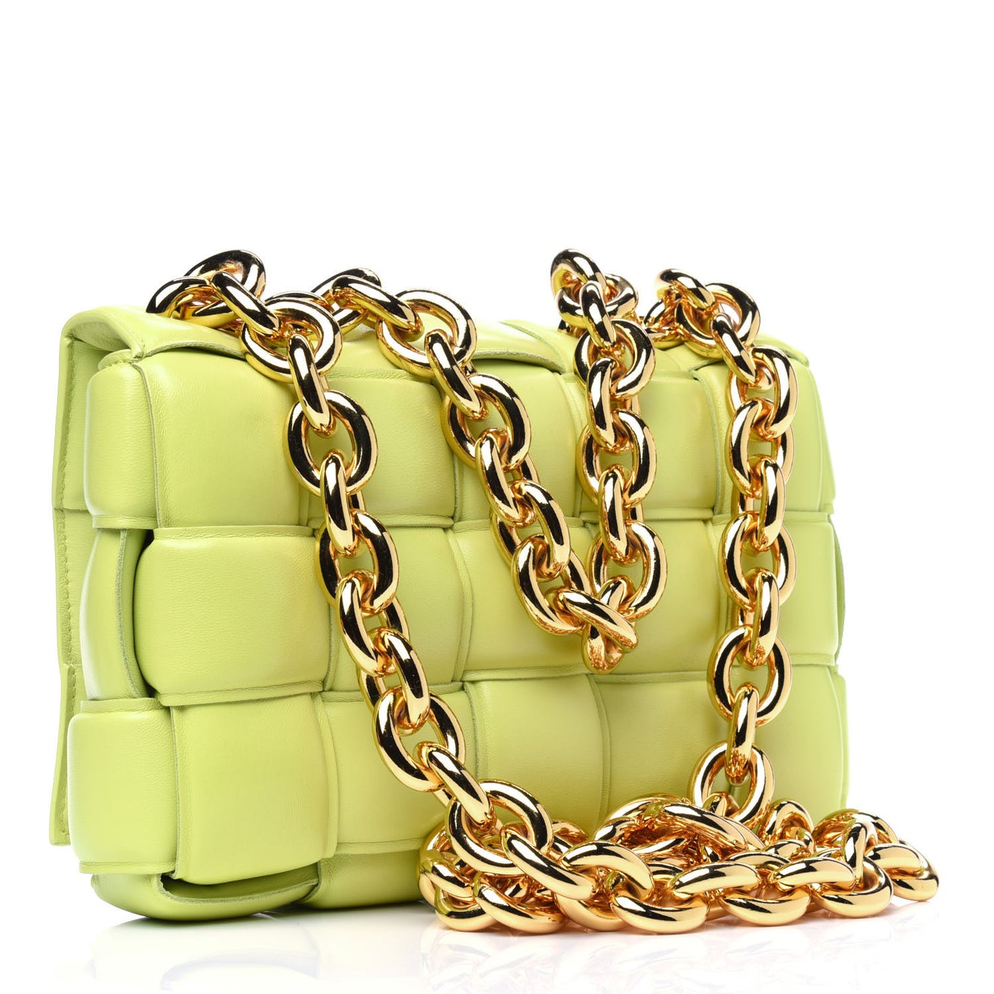 Lambskin Maxi Intreccio Padded Chain Cassette Crossbody Bag Seagrass