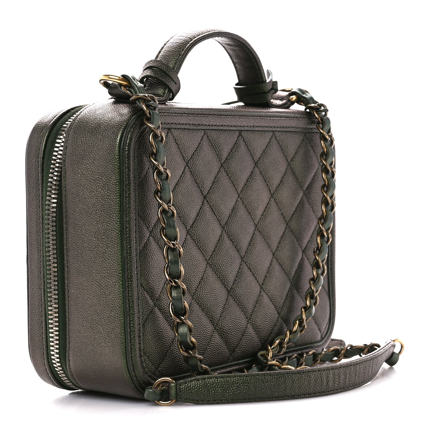 Chanel Iridescent Caviar Quilted Medium CC Filigree Vanity Case Green 3 of 12