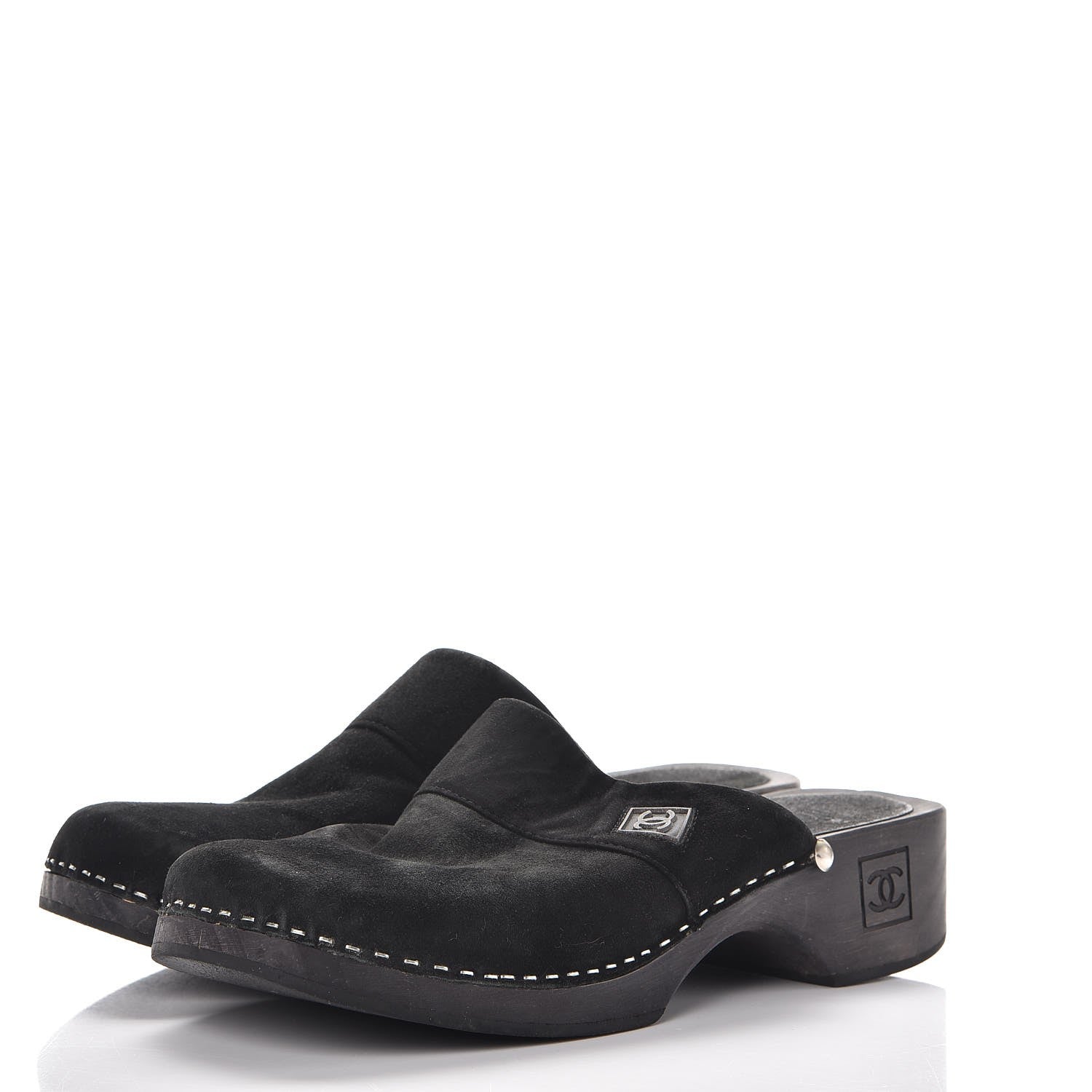Chanel Suede CC Clogs 38 Black 3 of 10