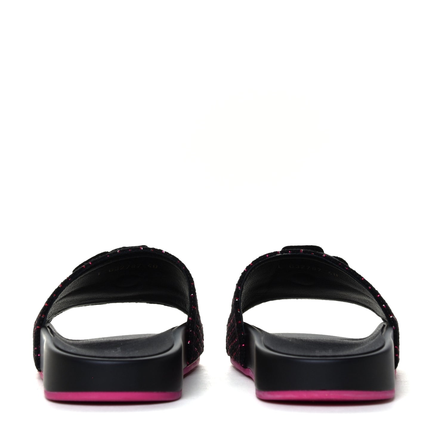 Tweed Grosgrain Camellia CC Flat Mules 40 Black Pink