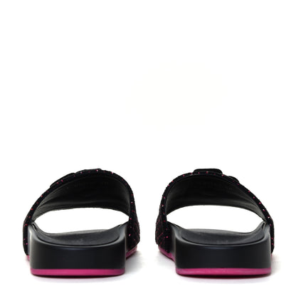 Chanel Tweed Grosgrain Camellia CC Flat Mules 40 Black Pink 9 of 12
