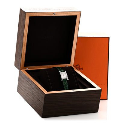 Hermes Stainless Steel Alligator Diamond Bezel Mother of Pearl 17.2mm Heure H Hour Quartz Watch Vert Moyen 5 of 5