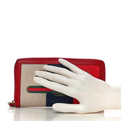 Gucci Canvas Sylvie Stripe Logo Zip Around Wallet Mystic White Hibiscus Red Maritime 2 of 16