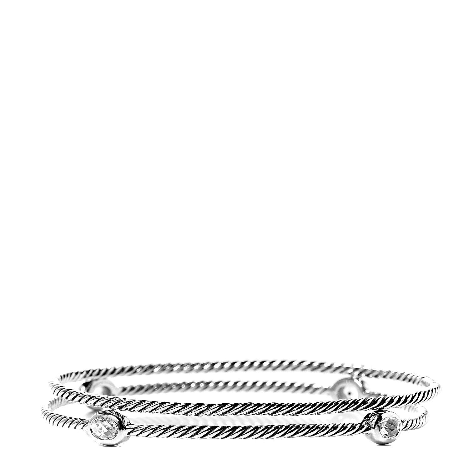 David Yurman Sterling Silver Crystal Color Classics Cable Bangle Bracelet Set of 2 1 of 4
