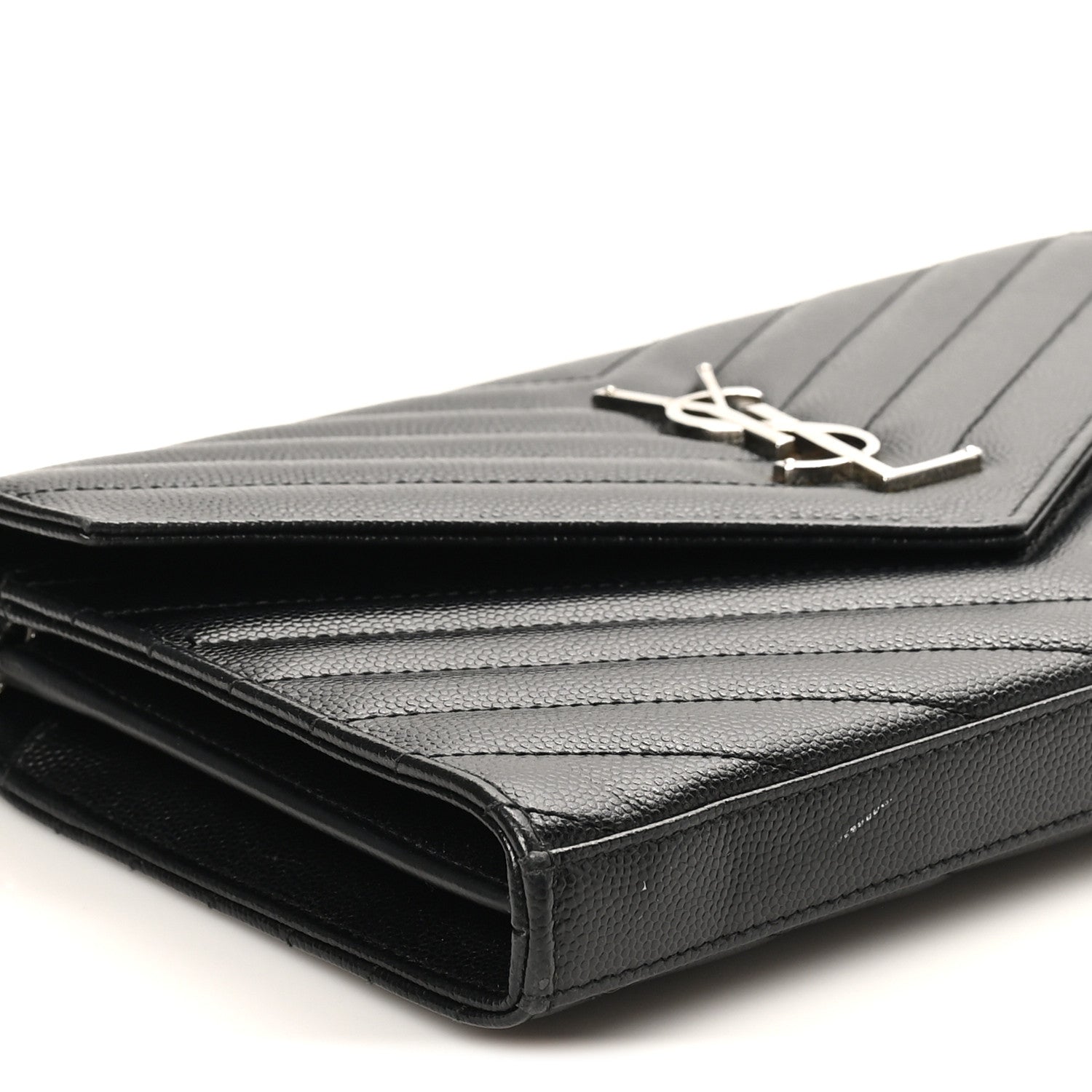 Saint Laurent Grain De Poudre Matelasse Chevron Monogram Chain Wallet Black 9 of 12