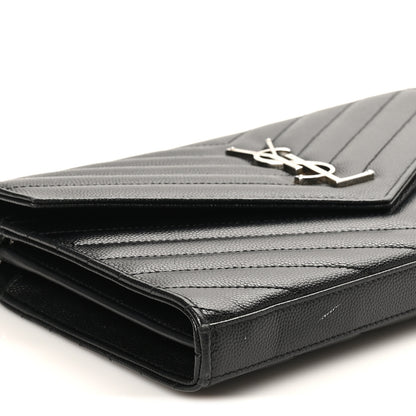 Saint Laurent Grain De Poudre Matelasse Chevron Monogram Chain Wallet Black 9 of 12