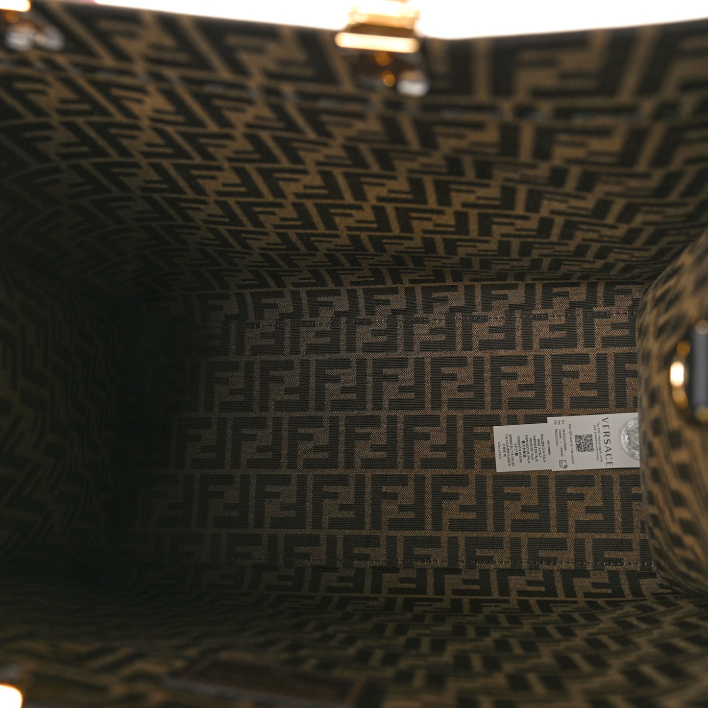 X VERSACE Fabric Jacquard Calfskin Plexiglass Fendace FF Medusa Studded Large Fendi Sunshine Shopper Tote Marrone Fuxia