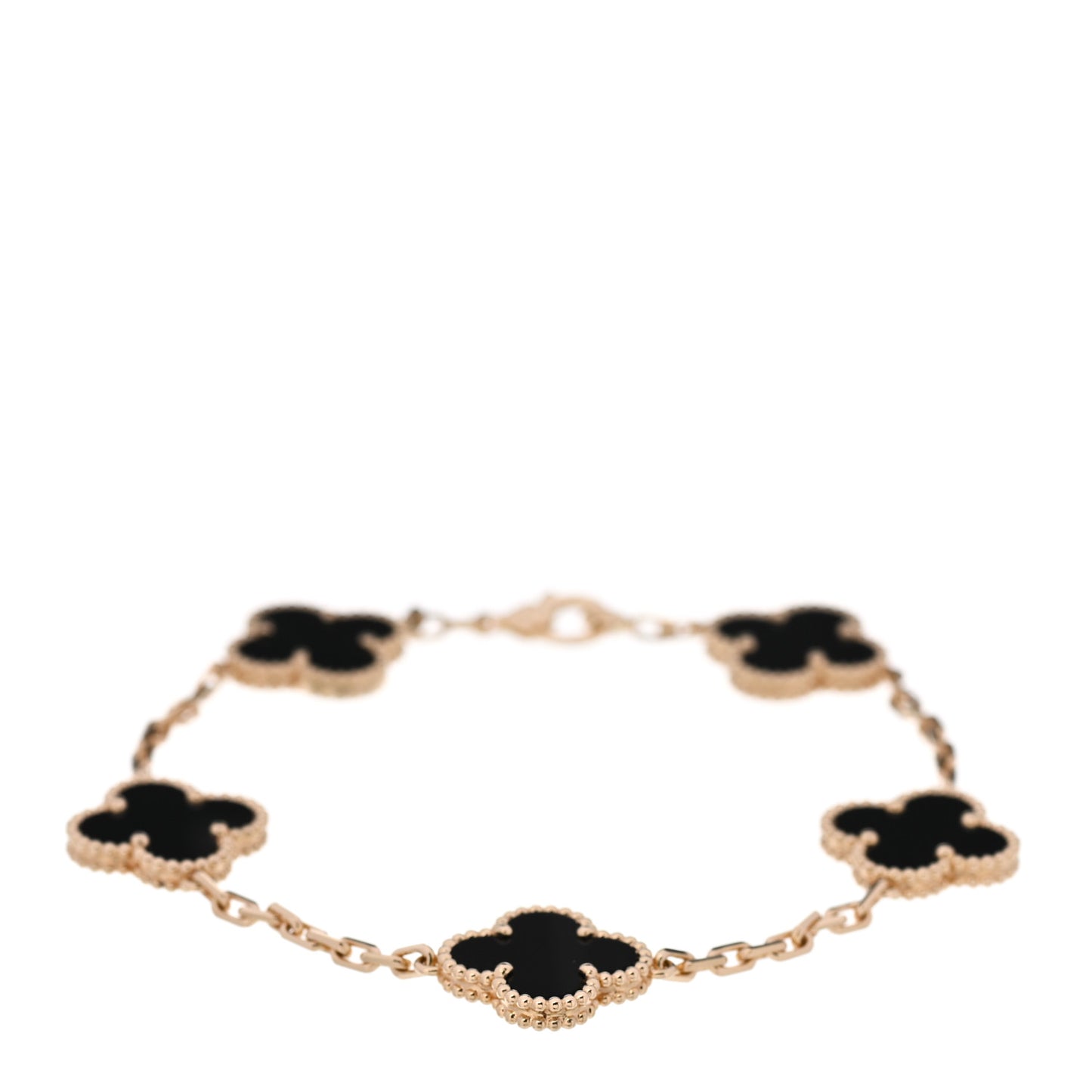 18K Yellow Gold Black Onyx 5 Motifs Vintage Alhambra Bracelet
