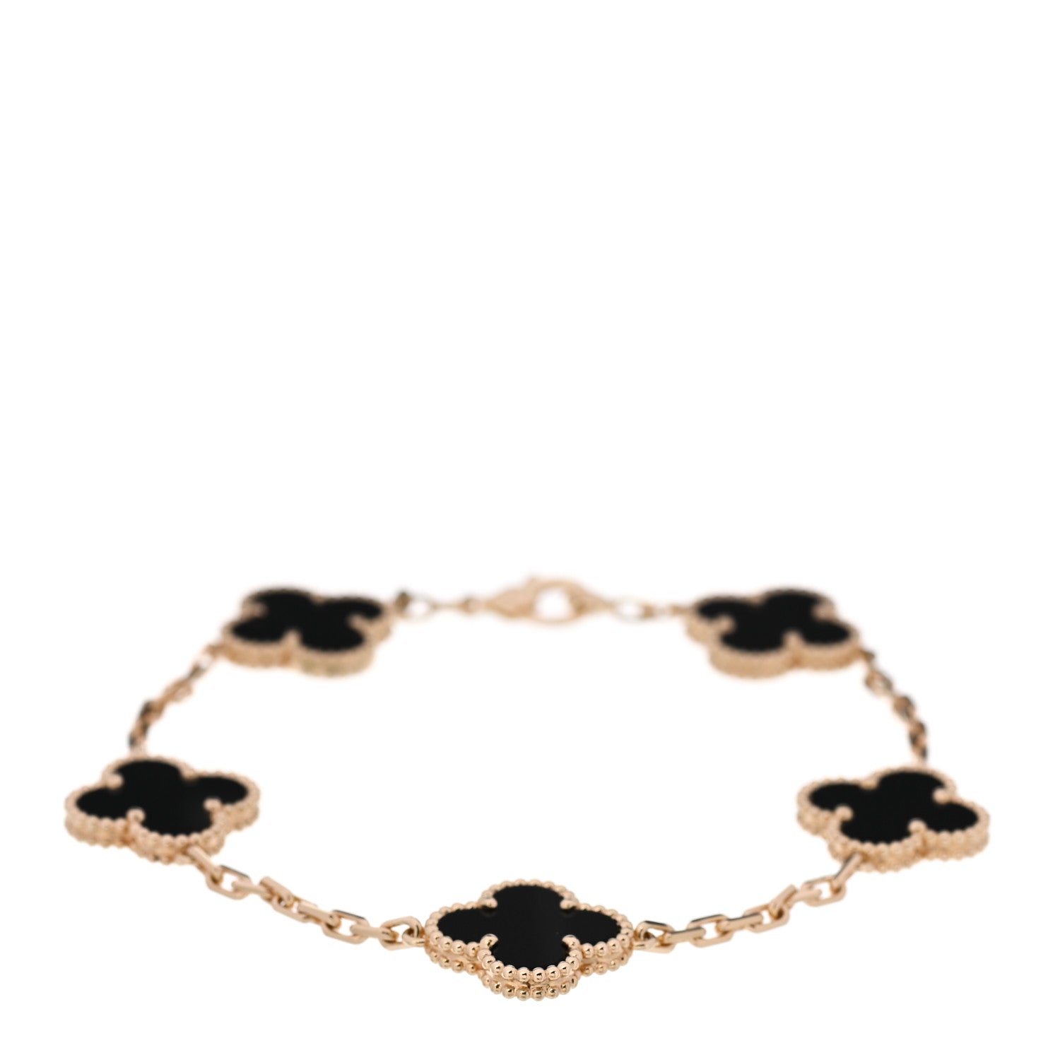 Van Cleef & Arpels 18K Yellow Gold Black Onyx 5 Motifs Vintage Alhambra Bracelet 1 of 6