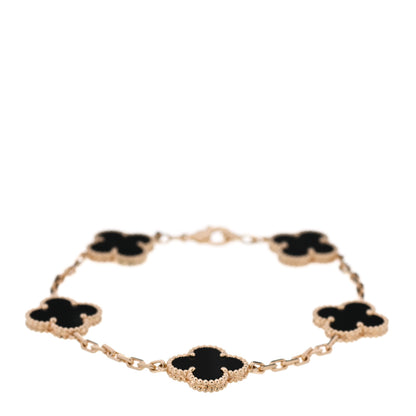 Van Cleef & Arpels 18K Yellow Gold Black Onyx 5 Motifs Vintage Alhambra Bracelet 1 of 6