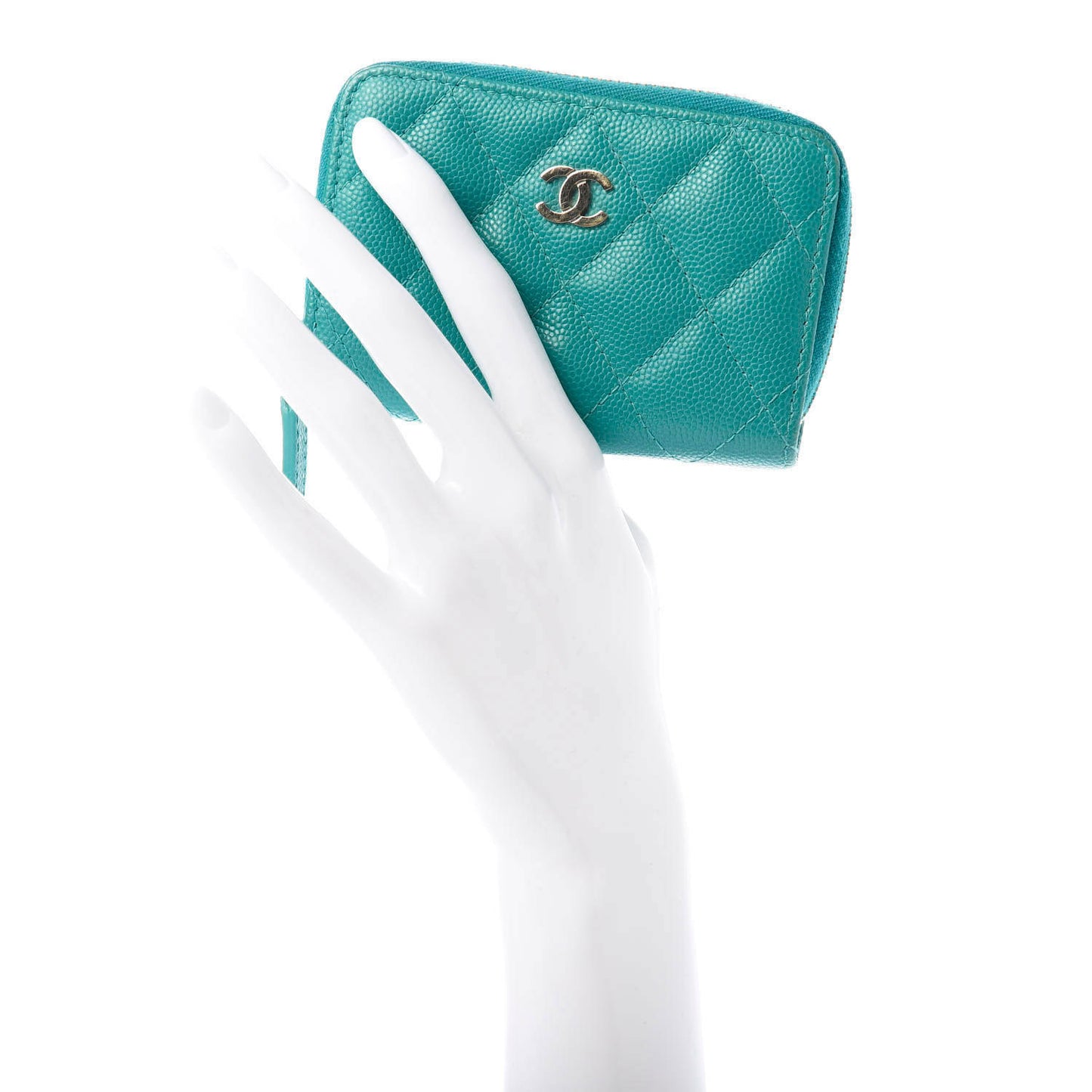 Caviar Quilted Zip Coin Purse Dark Turquoise
