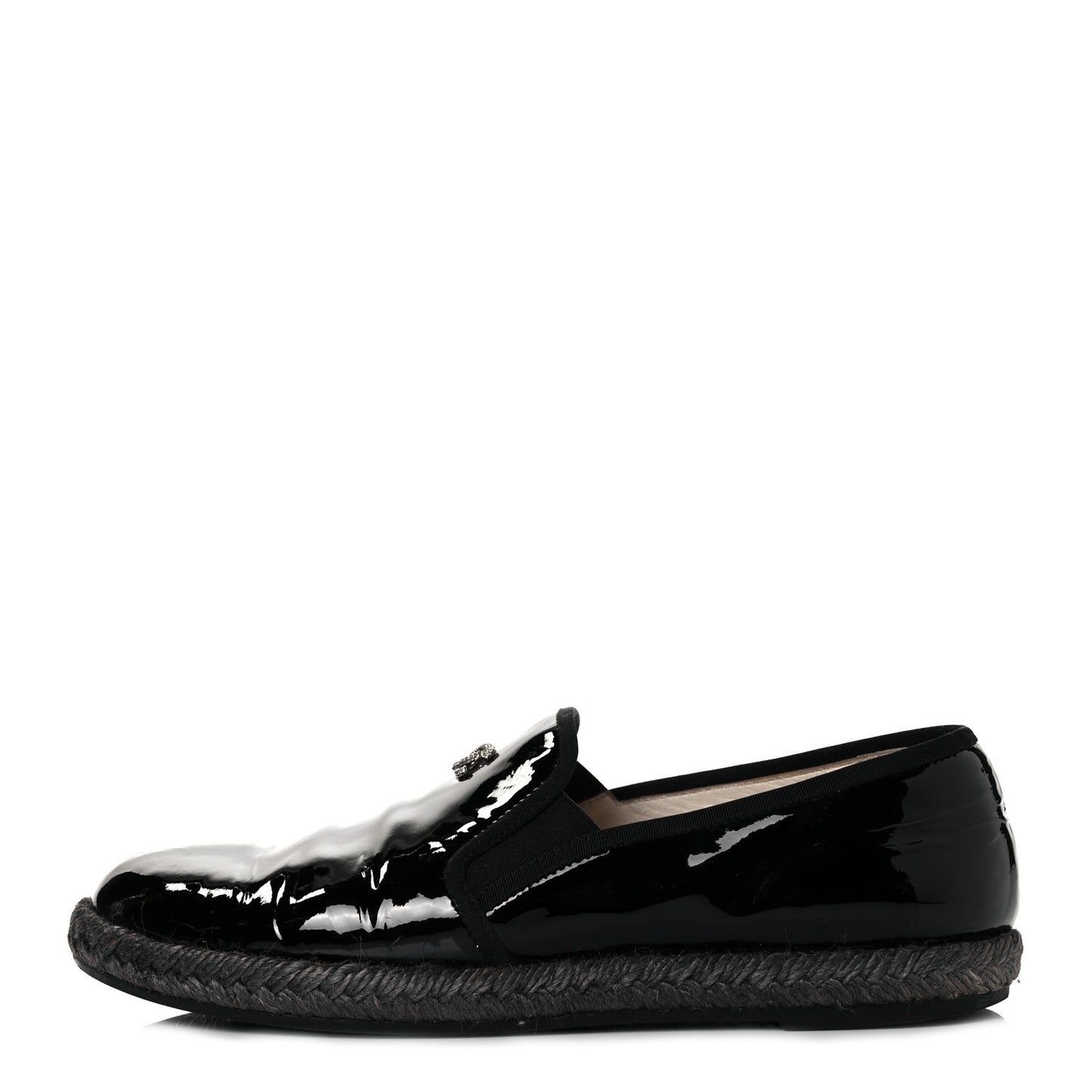 Patent Calfskin CC Mocassin Loafer Espadrilles 39 Black