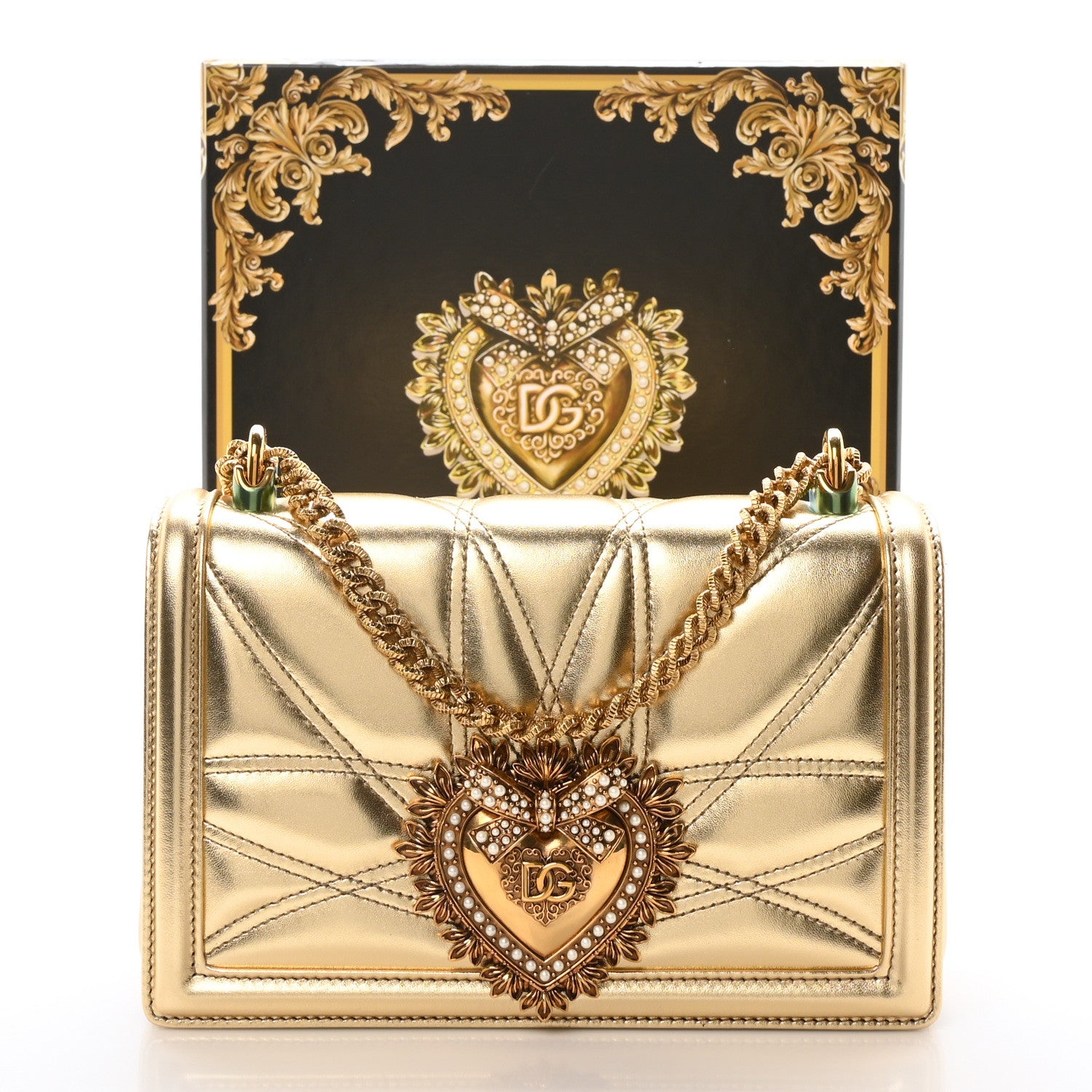Dolce & Gabbana Metallic Nappa Quilted Medium Devotion Crossbody Bag Gold 10 of 10