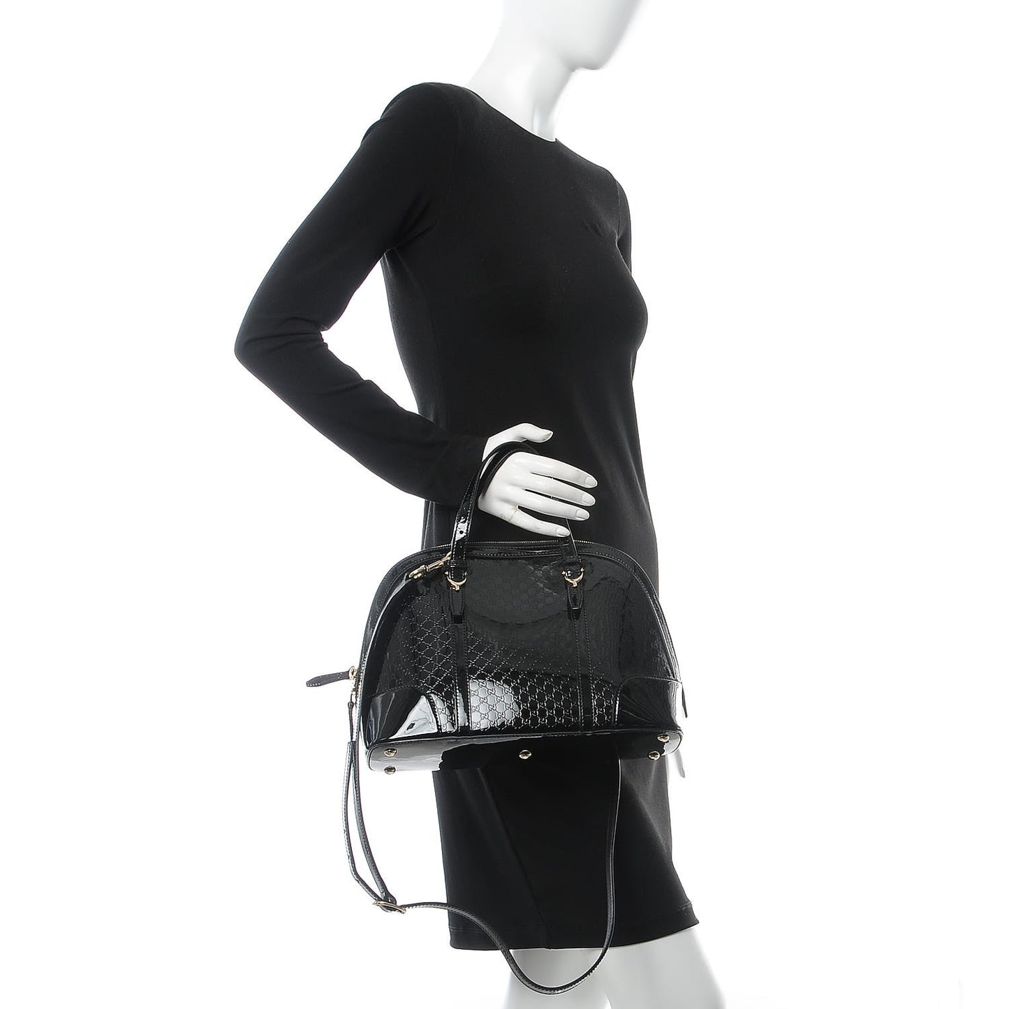 Patent Microguccissima Small Nice Top Handle Dome Bag Black