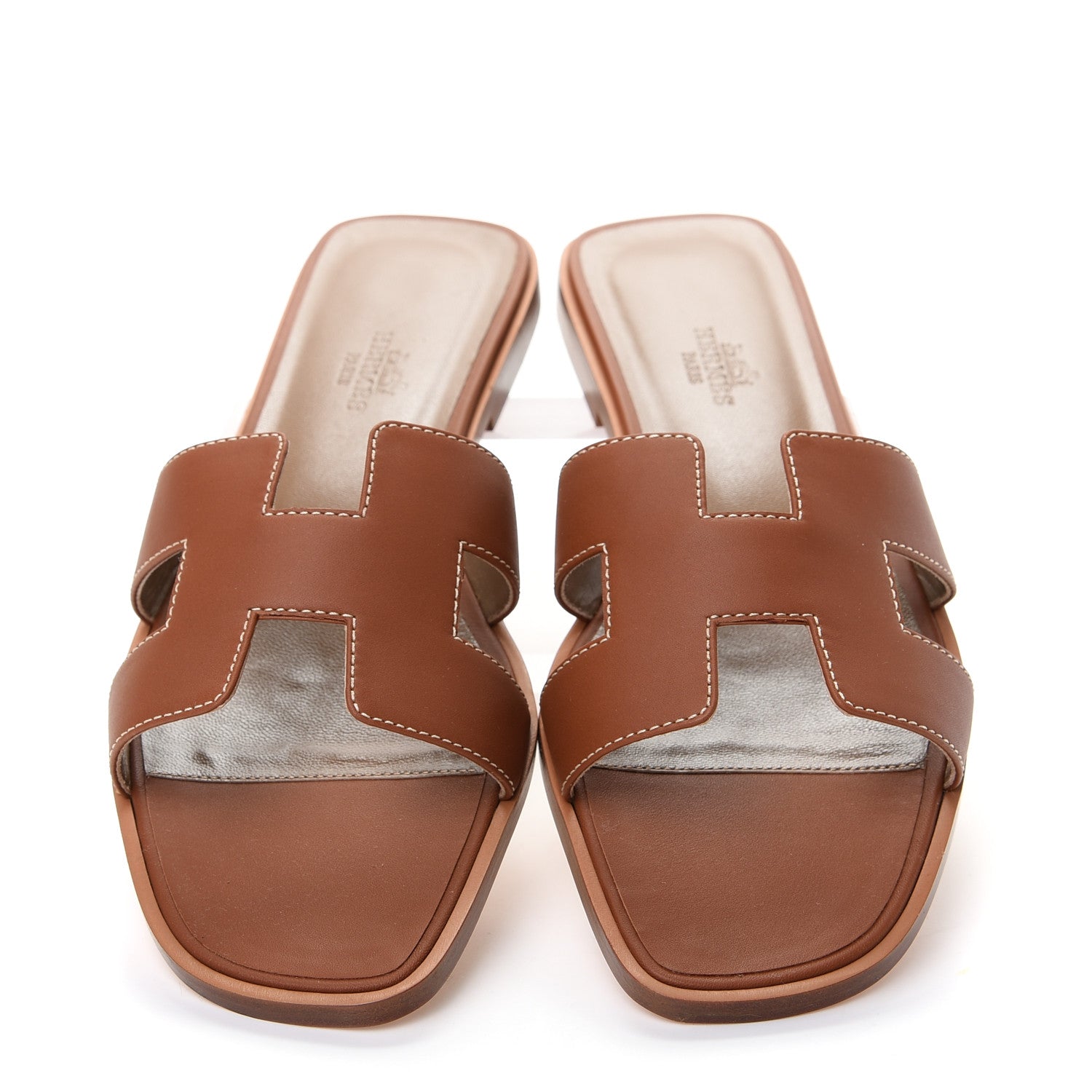 Hermes Box Calfskin Oran Sandals 38.5 Gold 5 of 11
