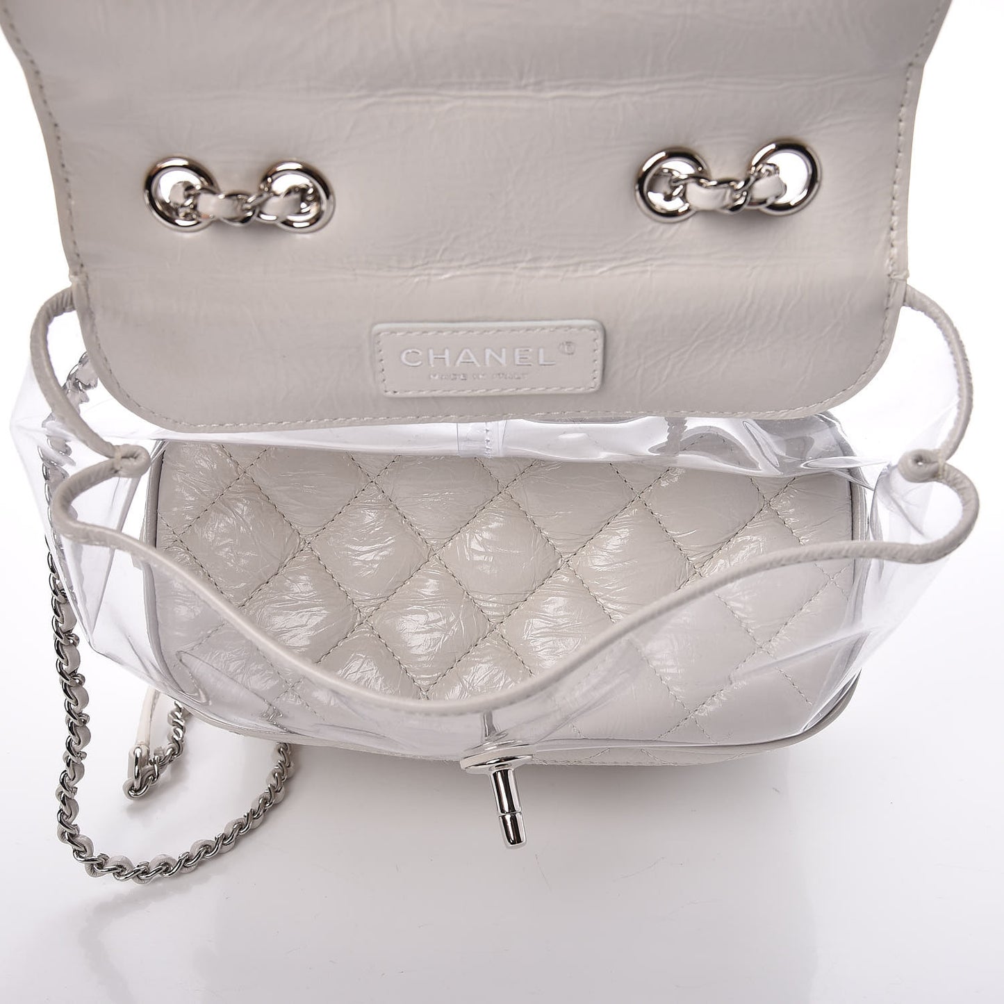 Crumpled Calfskin PVC Quilted Flap White