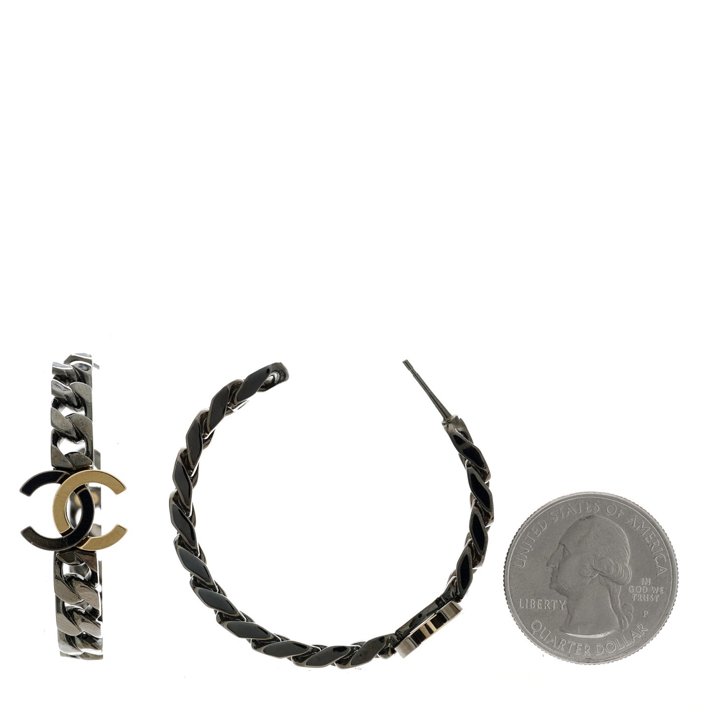CC Chain Hoop Earrings Silver Gold
