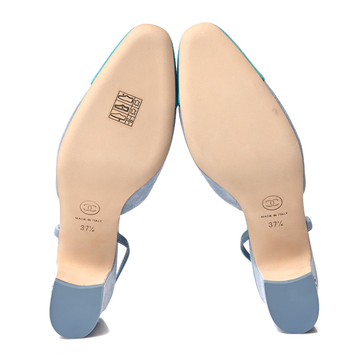 Chanel Suede Cap Toe CC Slingback Pumps 37.5 Light Blue Turquoise 5 of 9