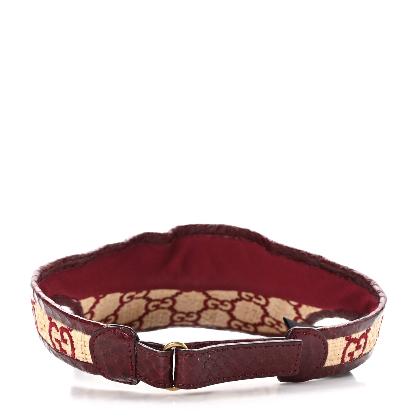 Raffia Elaphe GG Monogram Embroidered Afraa Visor M Ivory Bordeaux